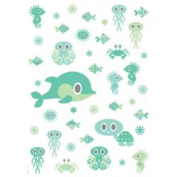 Poster Zeediertjes roze mint 50x70cm kinderkamer babykamer