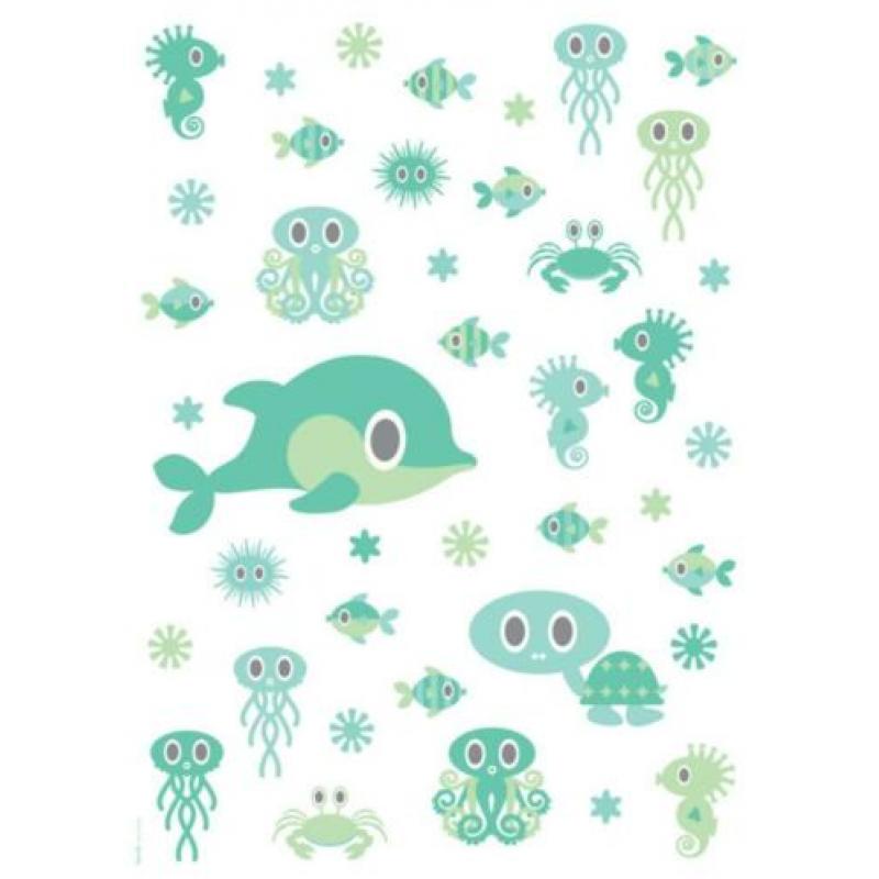 Poster Zeediertjes roze mint 50x70cm kinderkamer babykamer