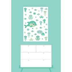 Poster Zeediertjes roze mint 50x70cm kinderkamer babykamer