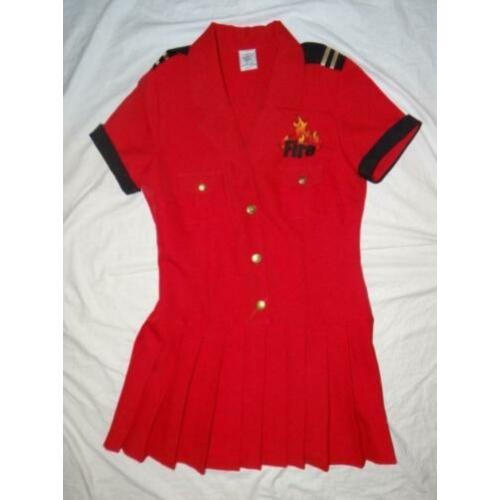 Leuke rood/zwart/goud BRANDWEER/FIRE GIRL jurkje (1)