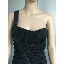 B471 one-shoulder-jurk kort zwart feest gala Maat S=36