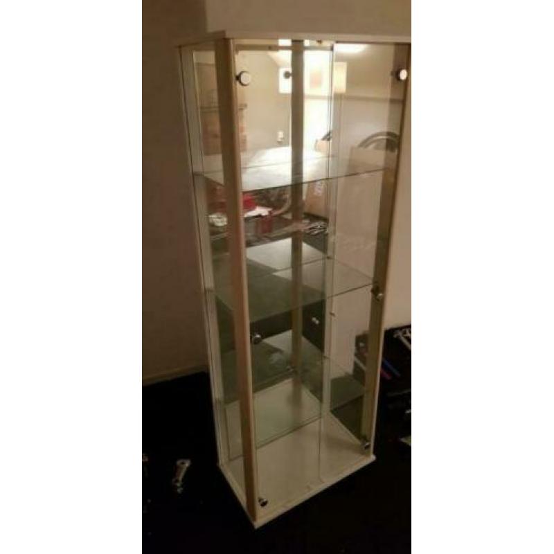 Grote vitrine display dubbel deurs glas hout prijzenkast