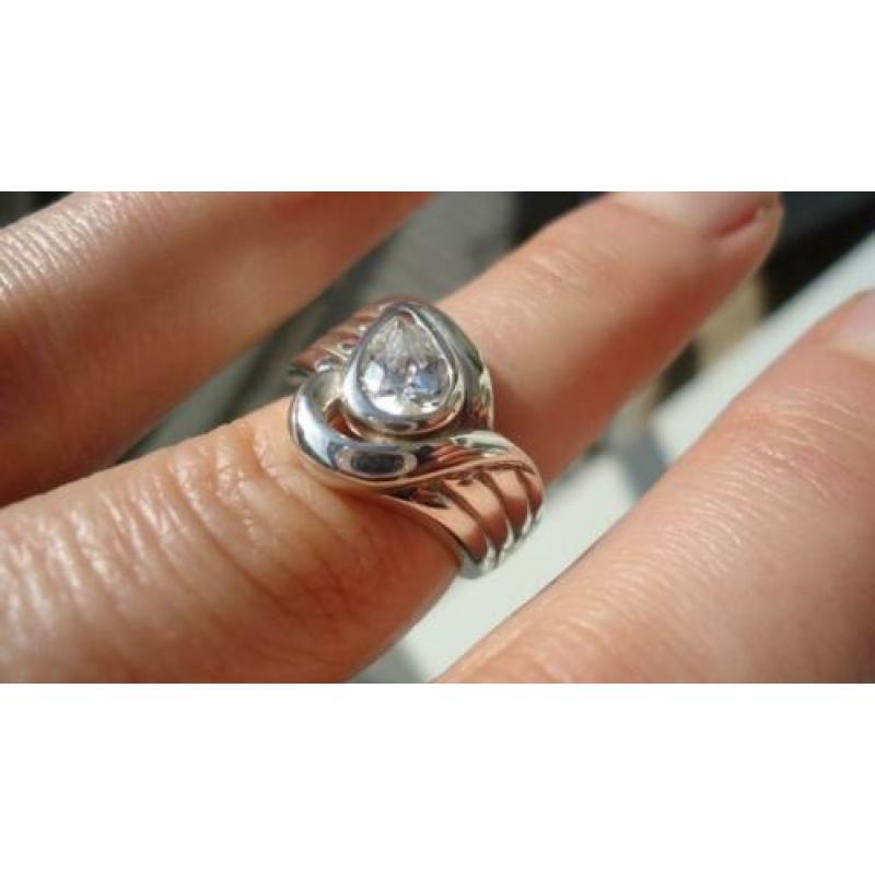 925 zilver design ring met wite topaas maat 16 1/4 - Vanoli