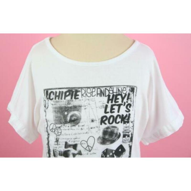 zgan Chipie t-shirt wit met zwarte print maat 6 (maat 116)