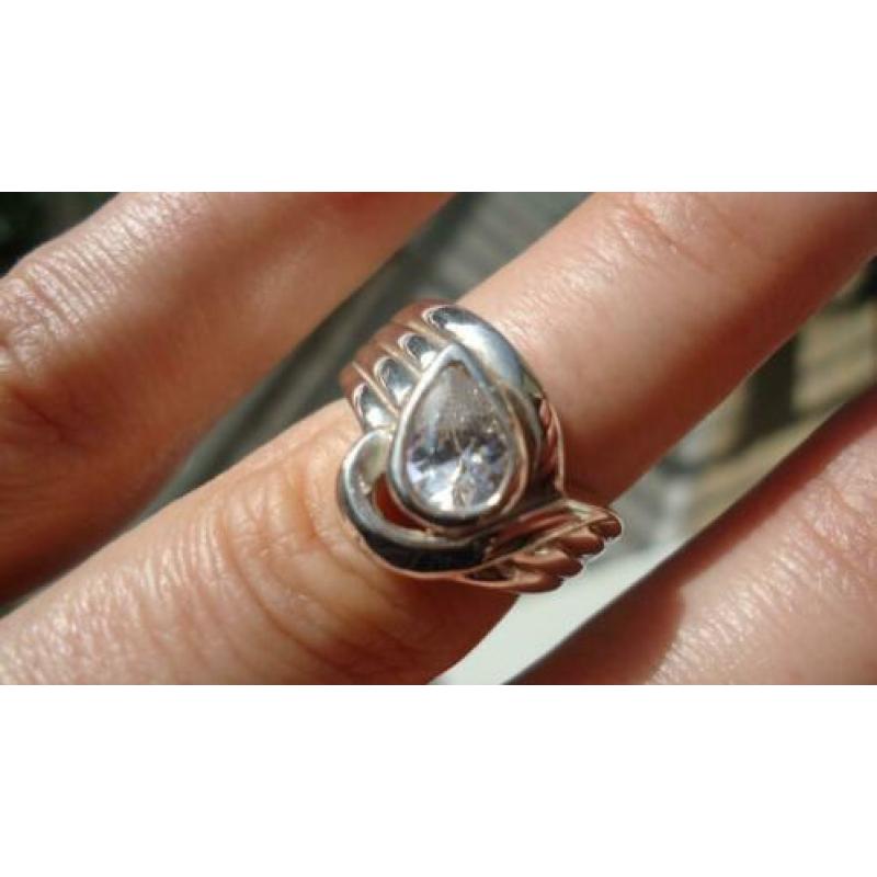 925 zilver design ring met wite topaas maat 16 1/4 - Vanoli