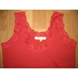 Didi Stretchy Top-Satijnen Glans + Kant Randje- Rood-Mt S ??