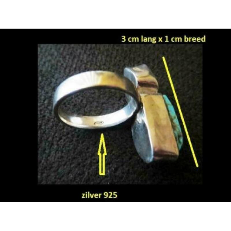 Bijzonder Zilveren Ring met Bloodkoraal en Turkoois Stuks!