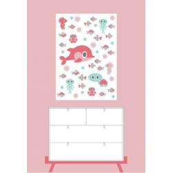 Poster Zeediertjes roze mint 50x70cm kinderkamer babykamer