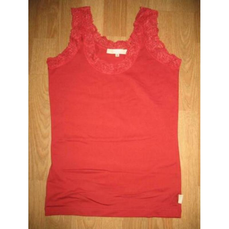 Didi Stretchy Top-Satijnen Glans + Kant Randje- Rood-Mt S ??