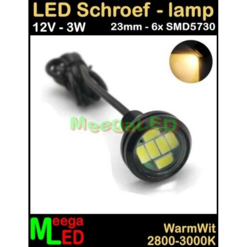 LED 12V 23mm Mini spot 3 watt Warmwit 3W zwart NDB