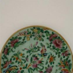 Chinees celadon bord famille rose - Vogel plus vlinder