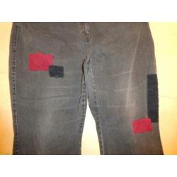 Ulla Popken grijze spijkerbroek patchwork rood en blauw 54