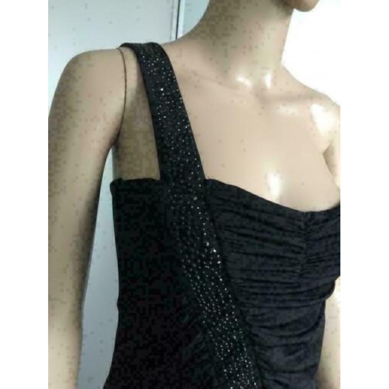 B471 one-shoulder-jurk kort zwart feest gala Maat S=36