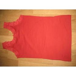 Didi Stretchy Top-Satijnen Glans + Kant Randje- Rood-Mt S ??