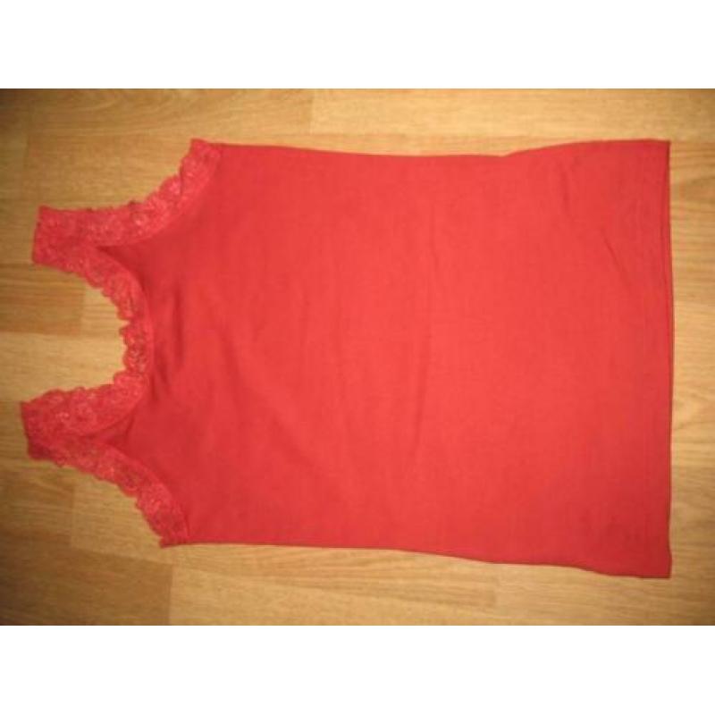 Didi Stretchy Top-Satijnen Glans + Kant Randje- Rood-Mt S ??
