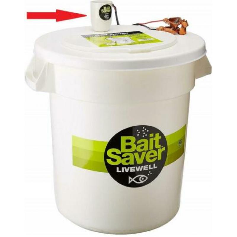 Baitsaver 12V zuurstofpomp voor aasvissen. € 39,95.