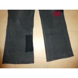 Ulla Popken grijze spijkerbroek patchwork rood en blauw 54