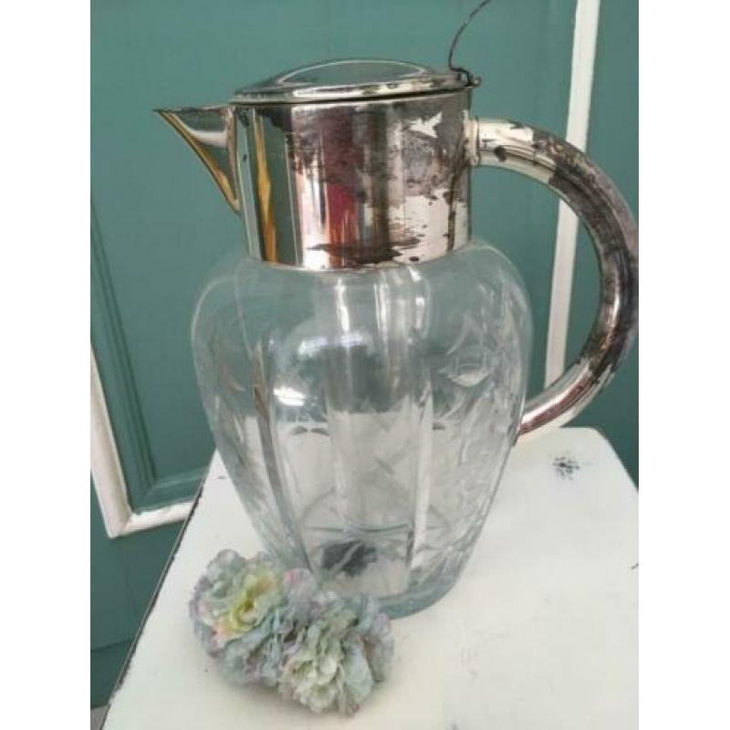 Karaf kristal fruit sapkan brocante antiek geslepen glas ***