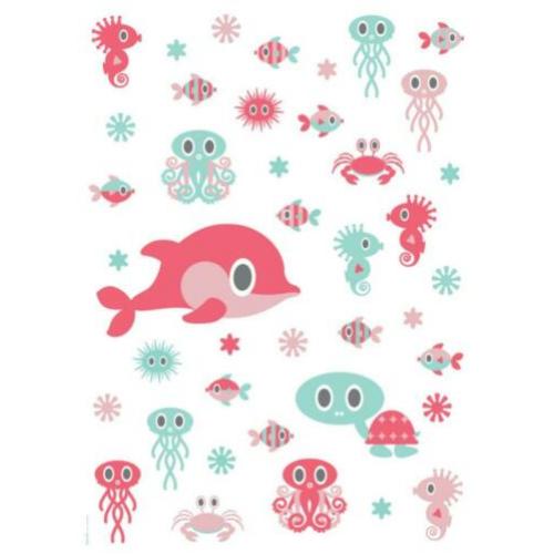 Poster Zeediertjes roze mint 50x70cm kinderkamer babykamer