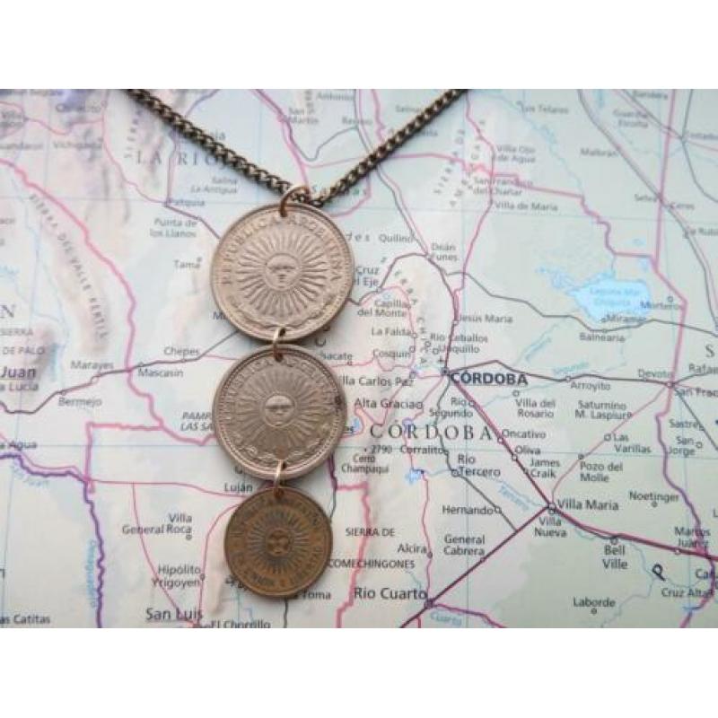 Argentinie: originele munt ketting/sleutelhanger reiscadeau