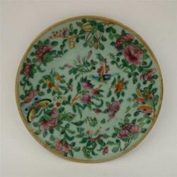 Chinees celadon bord famille rose - Vogel plus vlinder