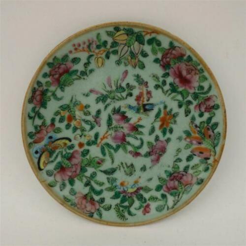Chinees celadon bord famille rose - Vogel plus vlinder