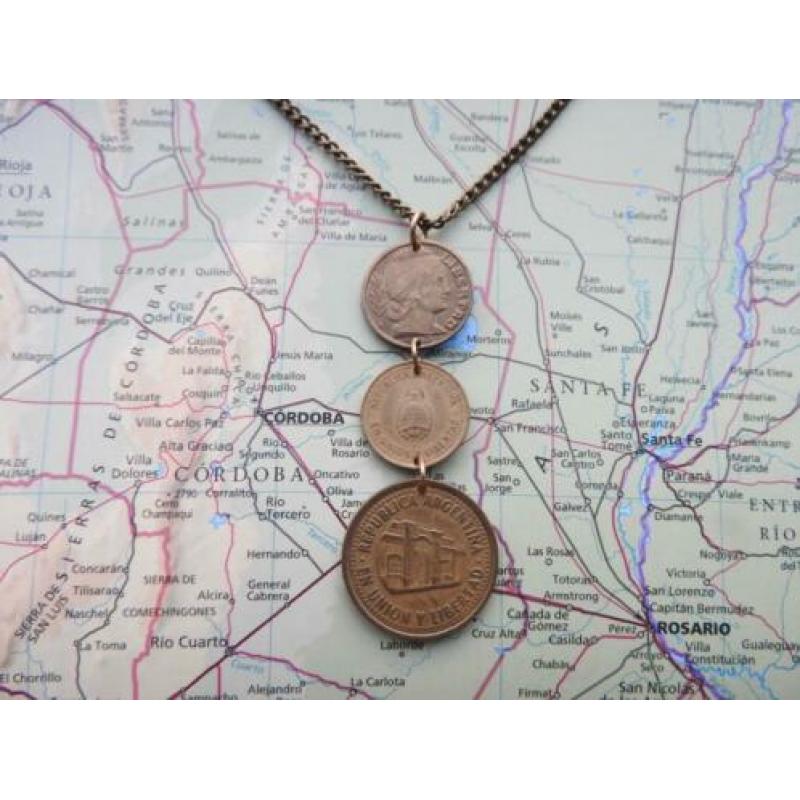 Argentinie: originele munt ketting/sleutelhanger reiscadeau