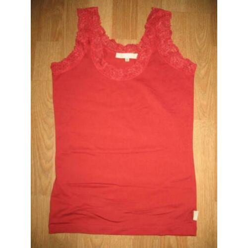 Didi Stretchy Top-Satijnen Glans + Kant Randje- Rood-Mt S ??