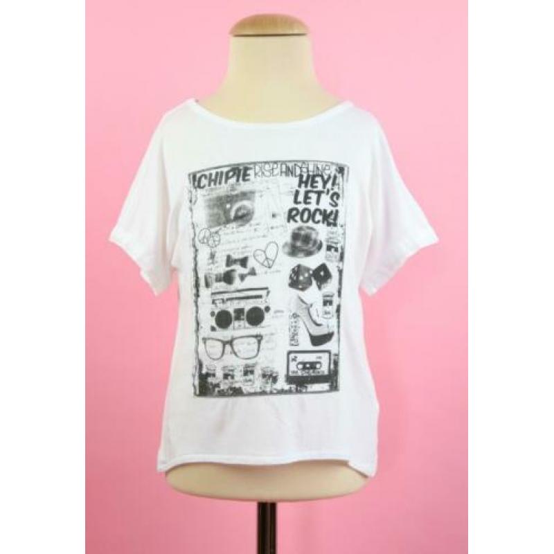 zgan Chipie t-shirt wit met zwarte print maat 6 (maat 116)