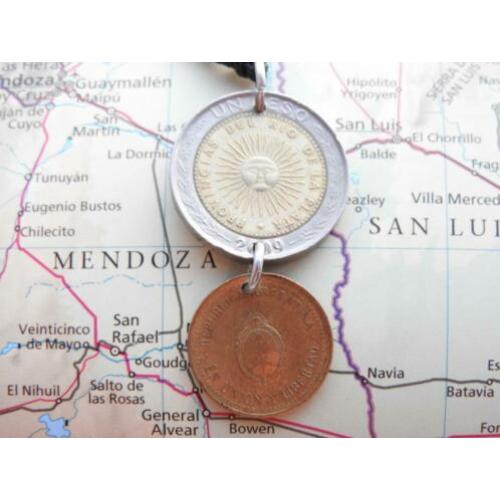Argentinie: originele munt ketting/sleutelhanger reiscadeau