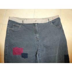 Ulla Popken grijze spijkerbroek patchwork rood en blauw 54