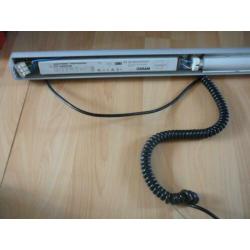 hanglamp met 2 tl buizen van 36W, lengte 320 cm., grijs