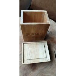 STOERE houten suikerpot & deksel, fraai hout, retro, gaaf!