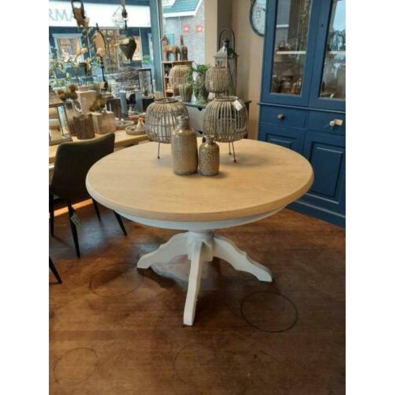 Ronde landelijke eettafel wit/blank