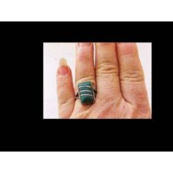 Zilveren Ring met Bijzonder Rechthoek Malachietsteen!