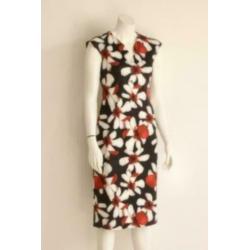 Smashed Lemon - Zwart rood gebloemde pencil dress - Mt 38