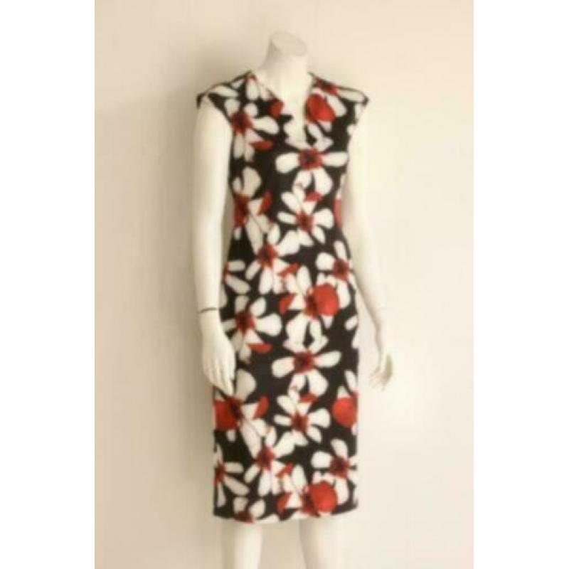 Smashed Lemon - Zwart rood gebloemde pencil dress - Mt 38