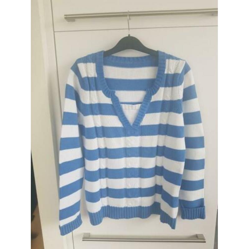 Blauw wit gestreepte trui M&S mode maat M NIEUW