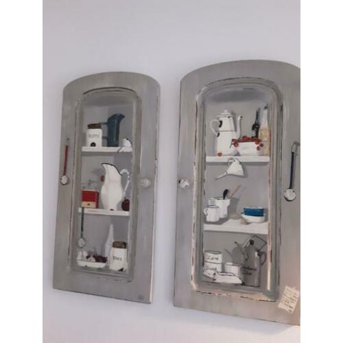 Brocante deurtjes acrylverf emaille wanddecoratie