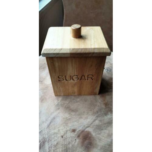 STOERE houten suikerpot & deksel, fraai hout, retro, gaaf!