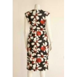 Smashed Lemon - Zwart rood gebloemde pencil dress - Mt 38