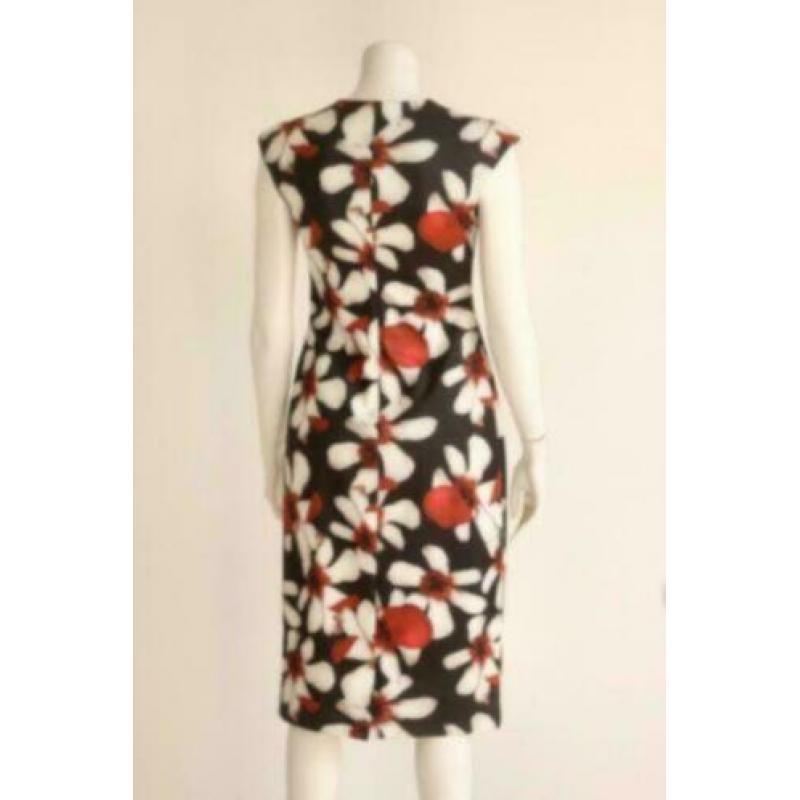 Smashed Lemon - Zwart rood gebloemde pencil dress - Mt 38