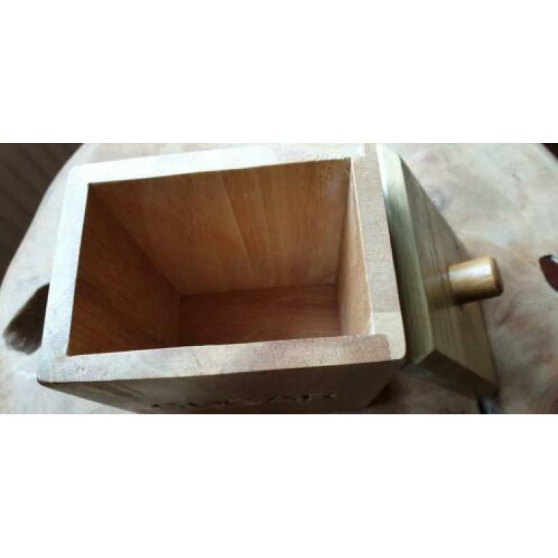 STOERE houten suikerpot & deksel, fraai hout, retro, gaaf!
