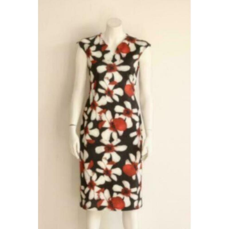 Smashed Lemon - Zwart rood gebloemde pencil dress - Mt 38
