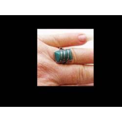 Zilveren Ring met Bijzonder Rechthoek Malachietsteen!