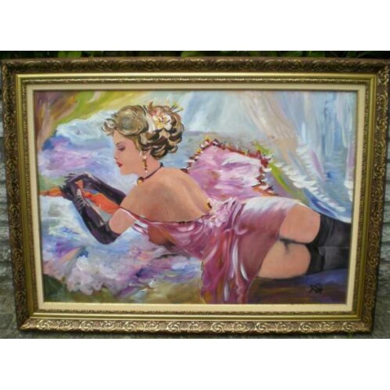 Prachtig schilderij van een mooie Jonge dame/Parijs/Jaren 20