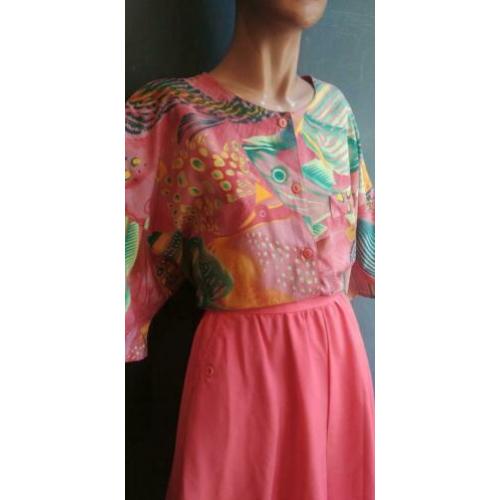 Vintage blouse (90s) met tropische print ( MT S/ M)