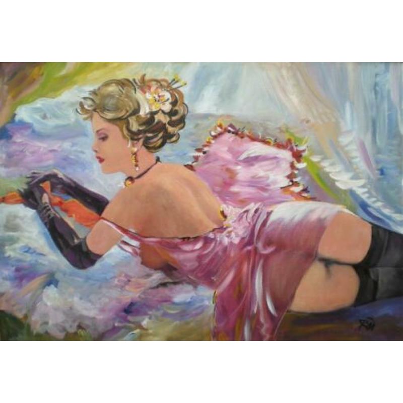 Prachtig schilderij van een mooie Jonge dame/Parijs/Jaren 20