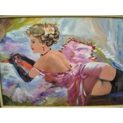 Prachtig schilderij van een mooie Jonge dame/Parijs/Jaren 20