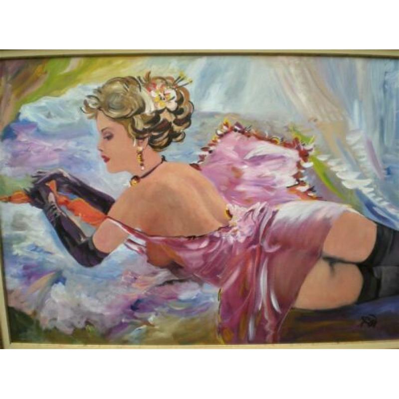 Prachtig schilderij van een mooie Jonge dame/Parijs/Jaren 20